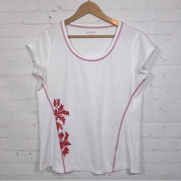 Eddie Bauer Tops - Eddie Bauer Shirt Womens Large White Short Sleeve Boat Neck Lightweight Casual